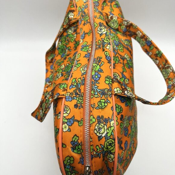 Vintage 70s Flower Power Mod Travel Bag Mid Century Orange Toiletry Retro 13” - Picture 3 of 10